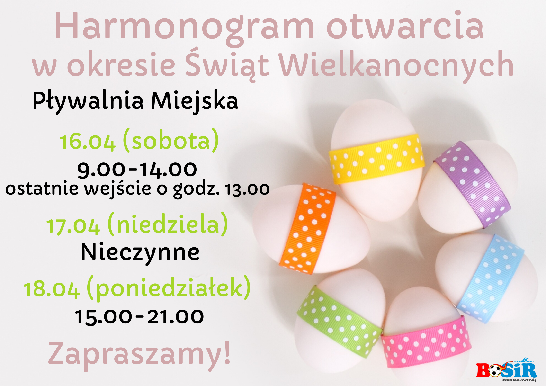 Godziny otwarcia pływalni w okresie świąt Wielkanocnych