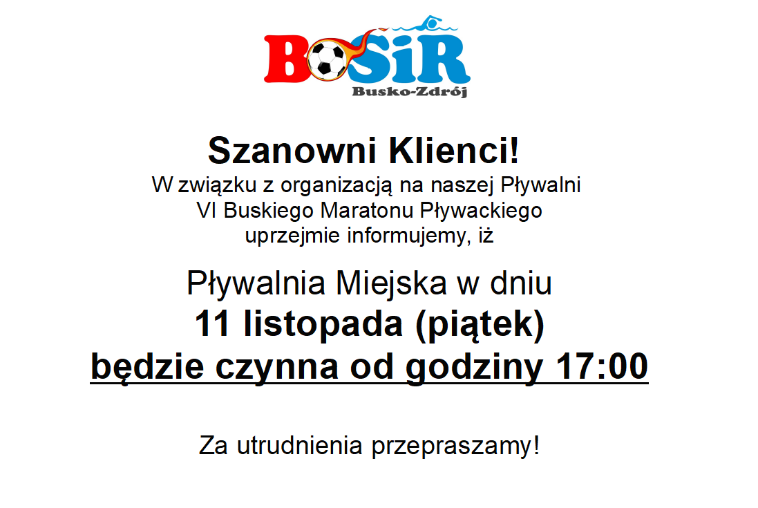 Zmiana godzin otwarcia Pływalni Miejskiej w dniu 11 listopada